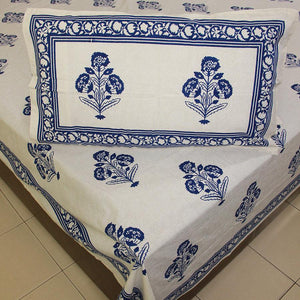 Royal Blue Marigold Bedsheet with 2 Pillow Cover Set -220TC - Moriyo Decor