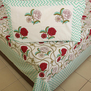 Red Chandramallika Bedsheet with 2 Pillow Cover Set - 220TC - Moriyo Decor