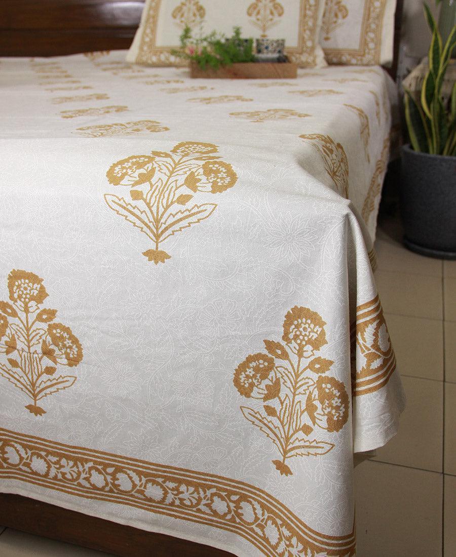 Royal Gold Marigold Bedsheet with 2 Pillow Cover Set - 220TC - Moriyo Decor