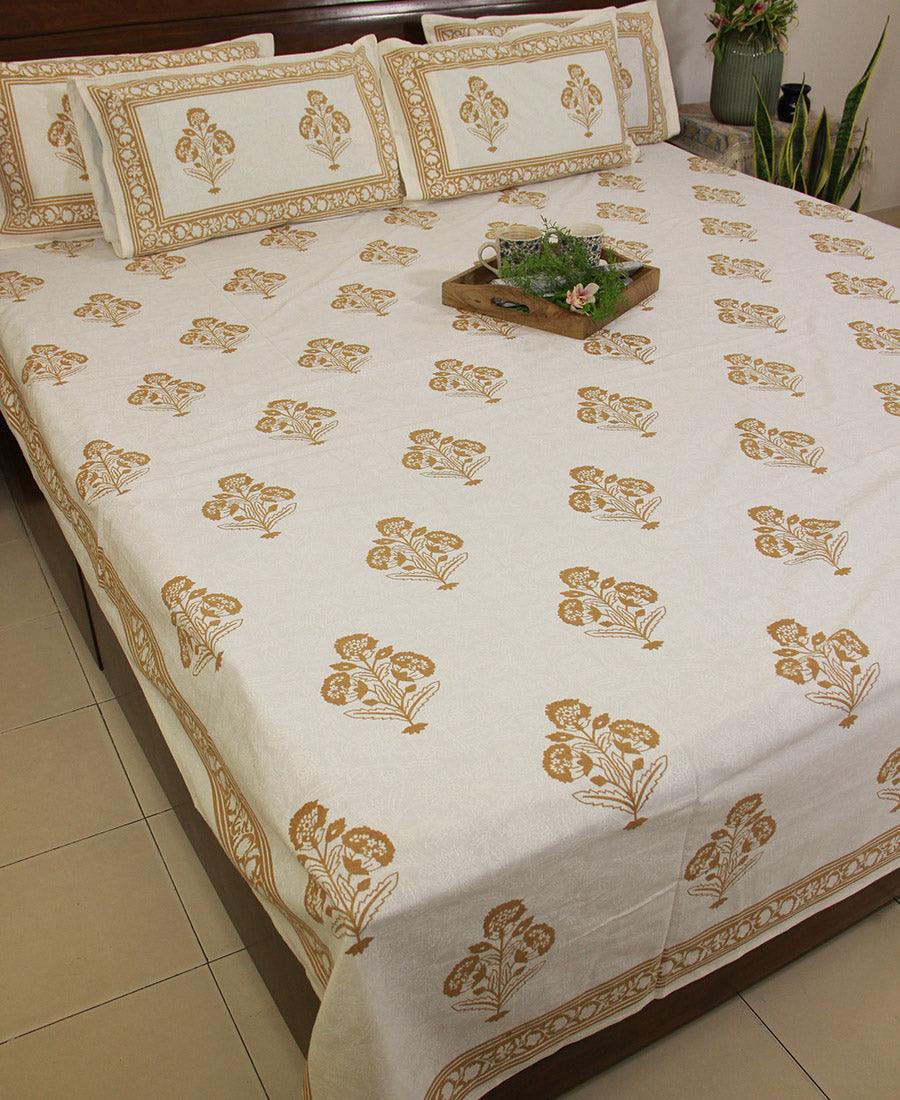 Royal Gold Marigold Bedsheet with 2 Pillow Cover Set - 220TC - Moriyo Decor