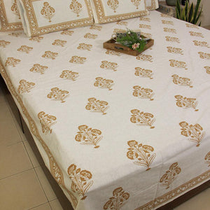 Royal Gold Marigold Bedsheet with 2 Pillow Cover Set - 220TC - Moriyo Decor