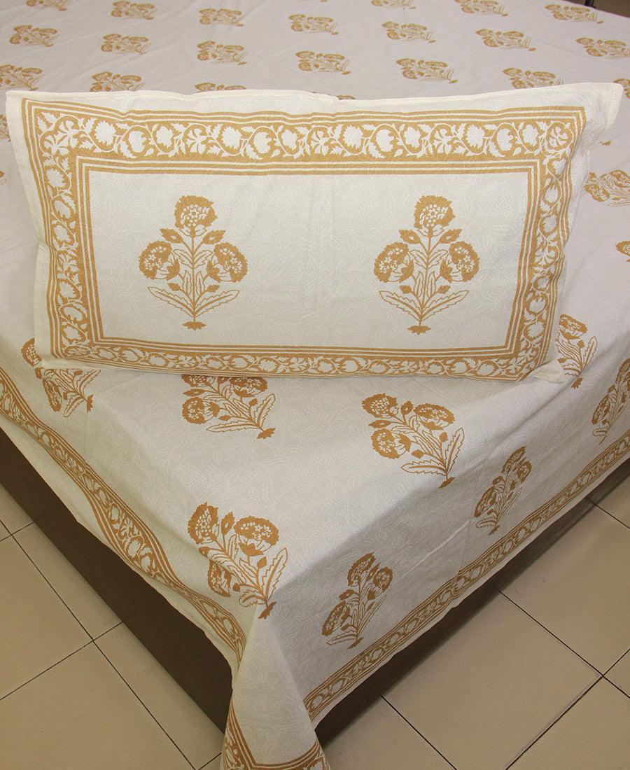 Royal Gold Marigold Bedsheet with 2 Pillow Cover Set - 220TC - Moriyo Decor