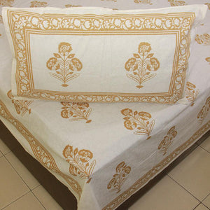 Royal Gold Marigold Bedsheet with 2 Pillow Cover Set - 220TC - Moriyo Decor