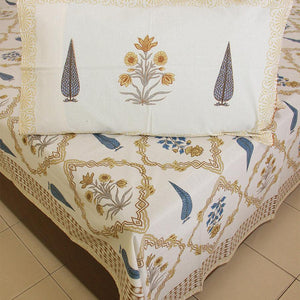 Golden Chandan Bedsheet with 2 Pillow Cover Set - 220TC - Moriyo Decor