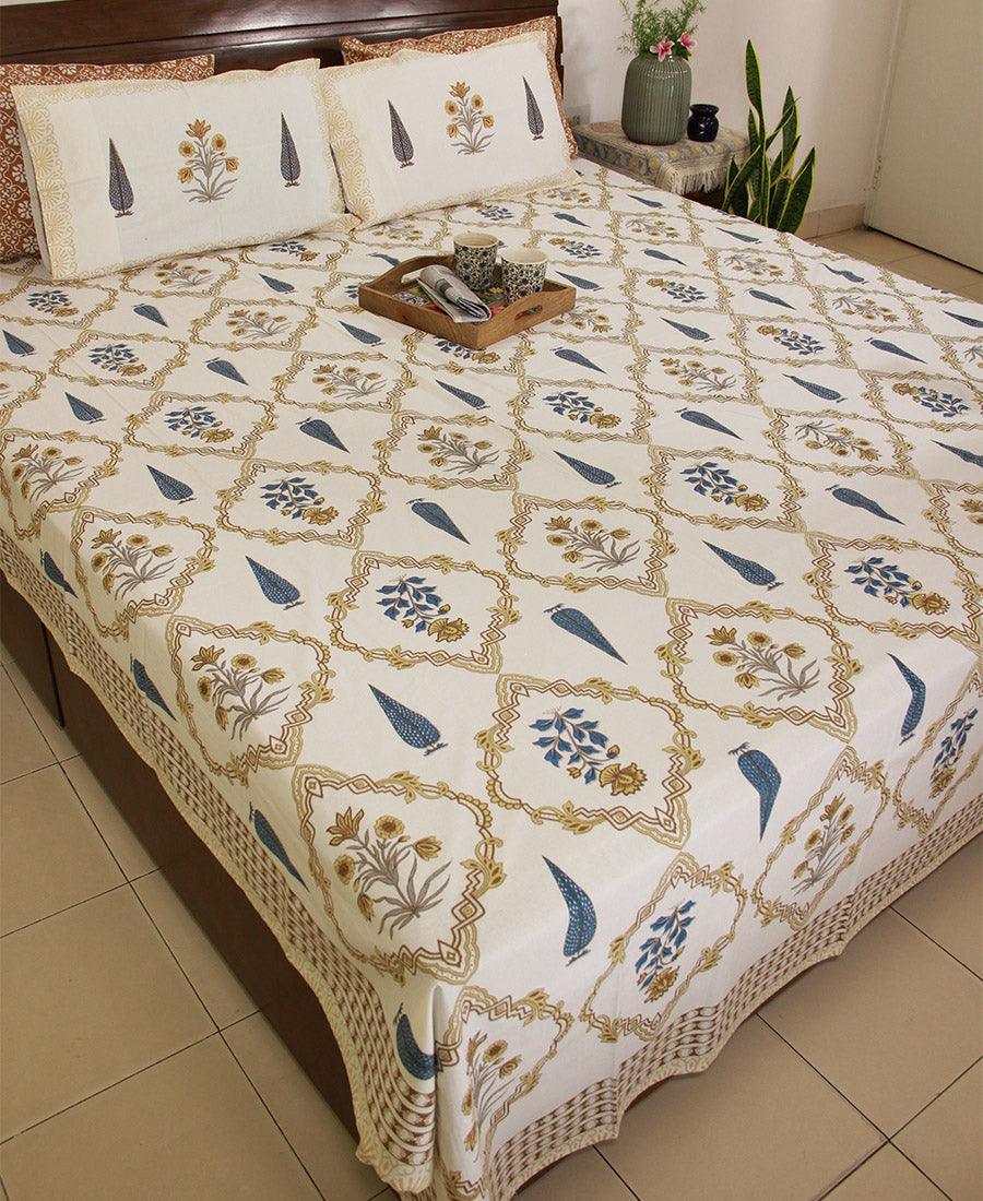 Golden Chandan Bedsheet with 2 Pillow Cover Set - 220TC - Moriyo Decor