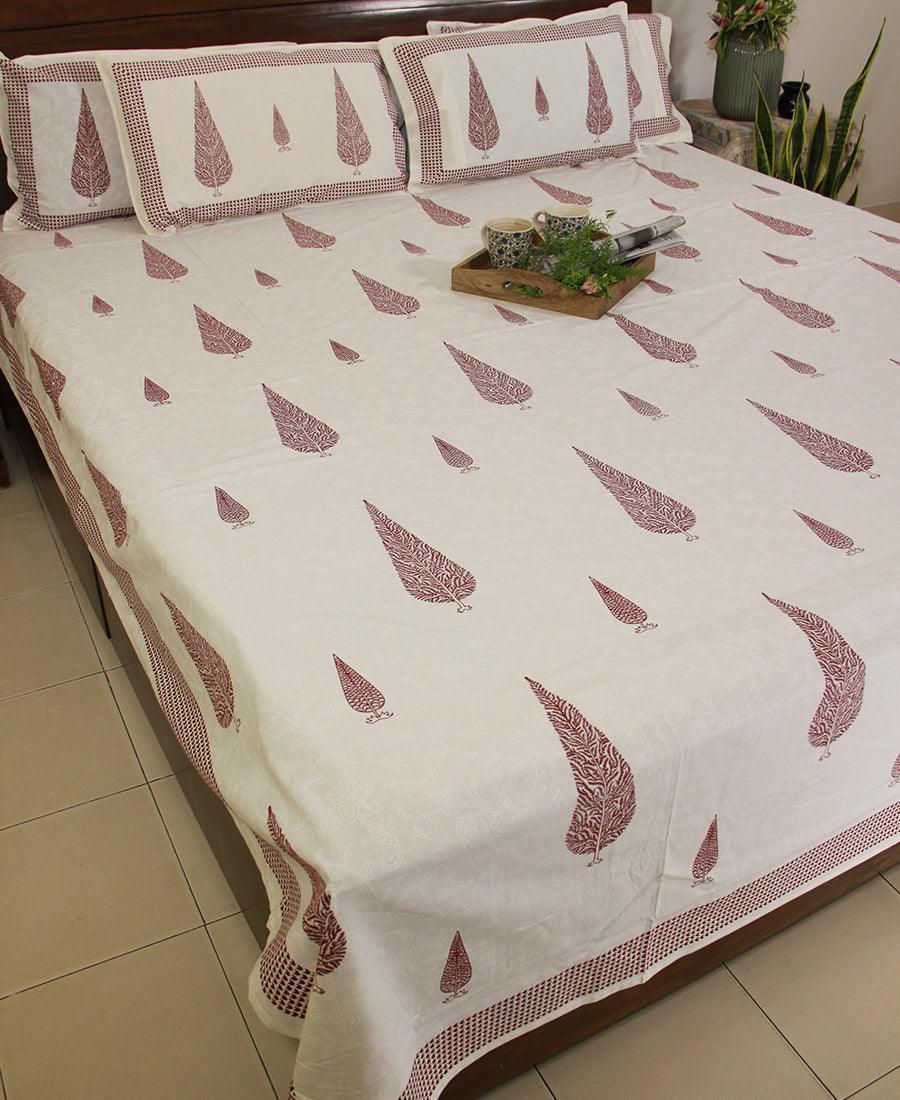 Pink Gulbahaar Branch Bedsheet with 2 Pillow Cover Set - 220TC - Moriyo Decor