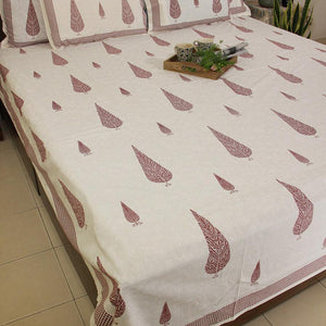 Pink Gulbahaar Branch Bedsheet with 2 Pillow Cover Set - 220TC - Moriyo Decor