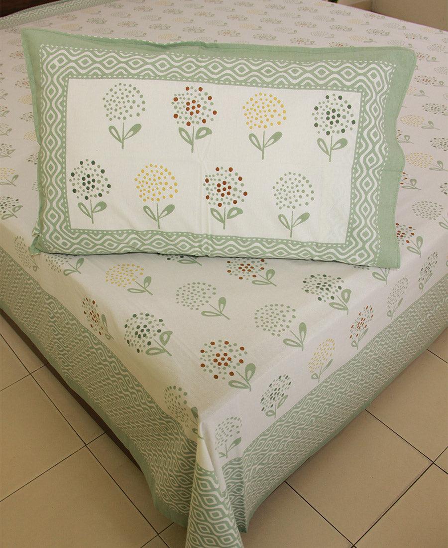 Soft Green Guldaudi Bedsheet with 2 Pillow Covers Set - 220TC - Moriyo Decor