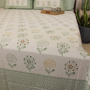 Soft Green Guldaudi Bedsheet with 2 Pillow Covers Set - 220TC - Moriyo Decor