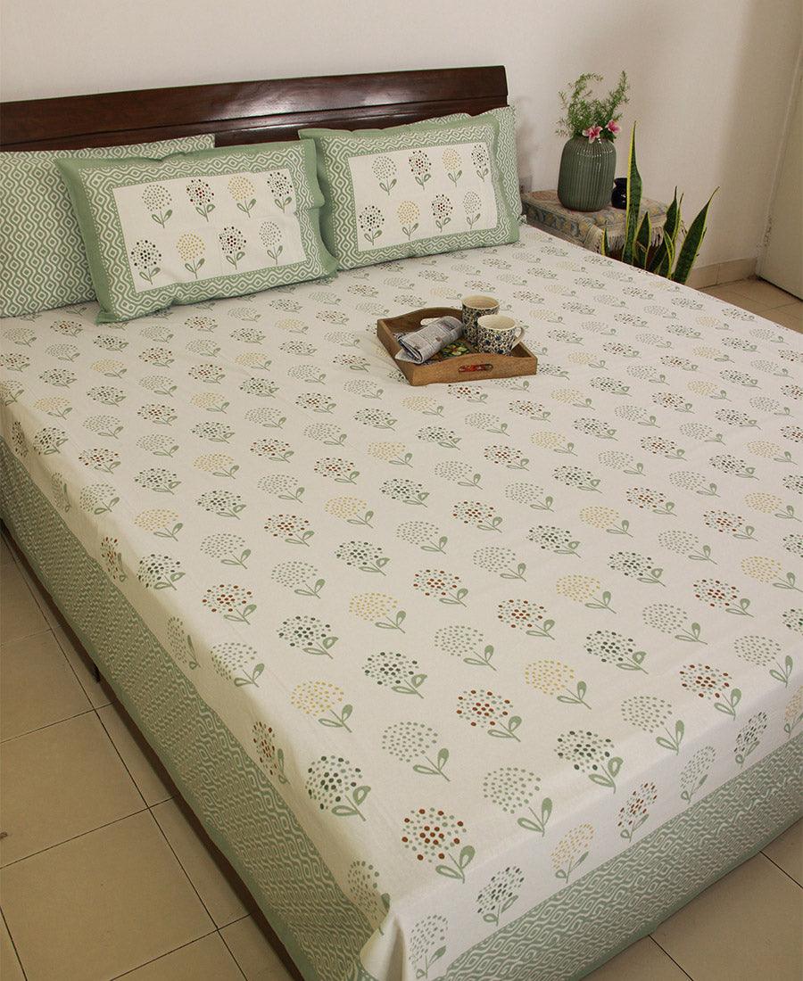 Soft Green Guldaudi Bedsheet with 2 Pillow Covers Set - 220TC - Moriyo Decor