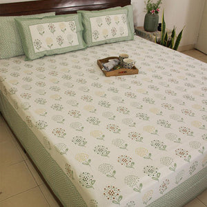 Soft Green Guldaudi Bedsheet with 2 Pillow Covers Set - 220TC - Moriyo Decor