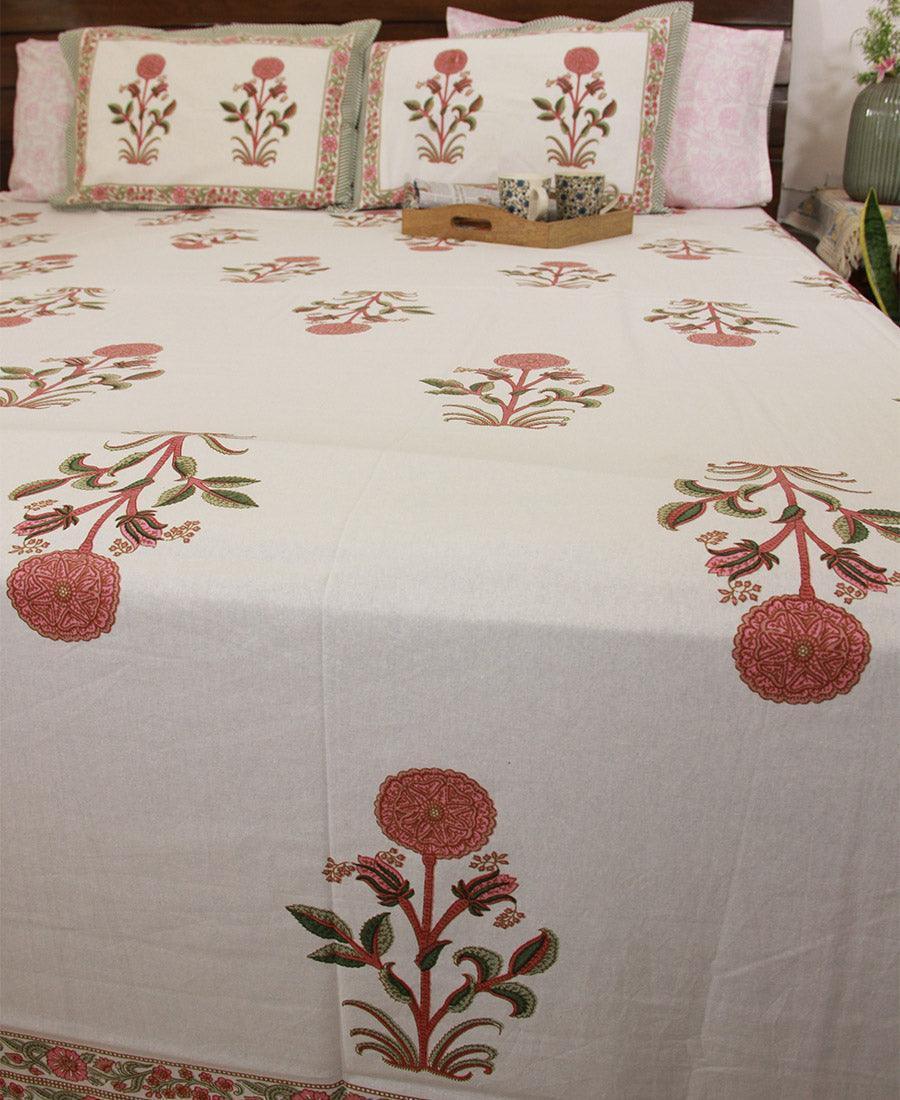 Pink Suryamukhi Bedsheet with 2 Pillow Cover Set - 220TC - Moriyo Decor