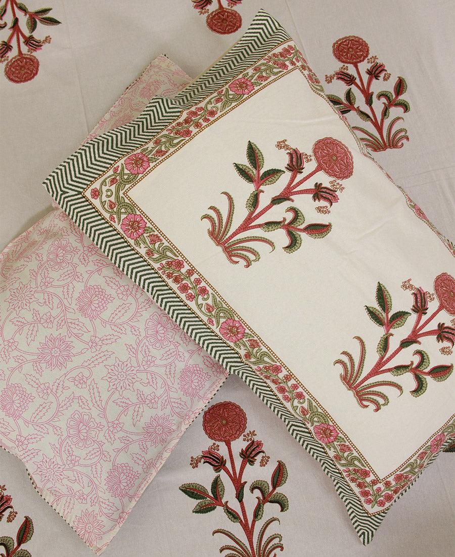 Pink Suryamukhi Bedsheet with 2 Pillow Cover Set - 220TC - Moriyo Decor