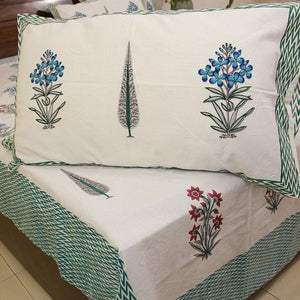 Blue Chameli Bedsheet with 2 Pillow Cover Set - 280TC - Moriyo Decor