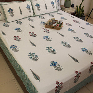 Blue Chameli Bedsheet with 2 Pillow Cover Set - 280TC - Moriyo Decor