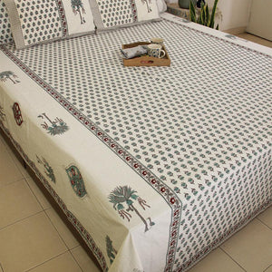 Hara Gulistaan Bedsheet with 2 Pillow Cover Set - 220TC - Moriyo Decor