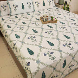 Neela Rajnigandha Bedsheet with 2 Pillow Cover Set - 280TC - Moriyo Decor