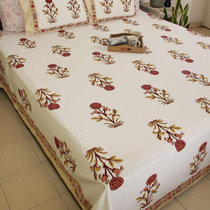 Red Suryamukhi Bedsheet with 2 Pillow Cover Set - 220TC - Moriyo Decor