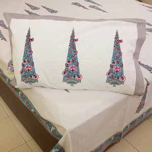 Satrangi Gray Bedsheet with 2 Pillow Cover Set - 280TC - Moriyo Decor