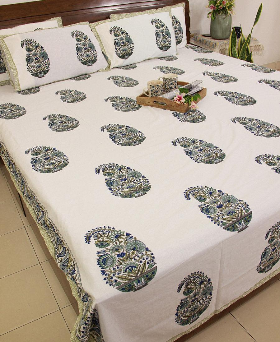 Paisley on Mehndi Bedsheet with 2 Pillow Cover Set - 280TC - Moriyo Decor