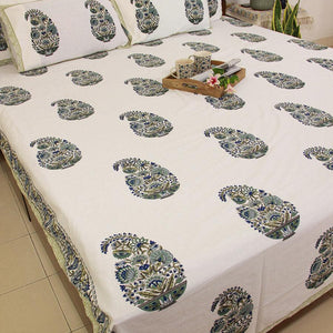 Paisley on Mehndi Bedsheet with 2 Pillow Cover Set - 280TC - Moriyo Decor