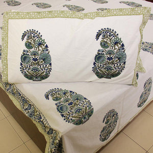 Paisley on Mehndi Bedsheet with 2 Pillow Cover Set - 280TC - Moriyo Decor