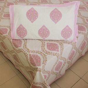 Gulaabi Kusum Bedsheet with 2 Pillow Cover Set - 220TC - Moriyo Decor