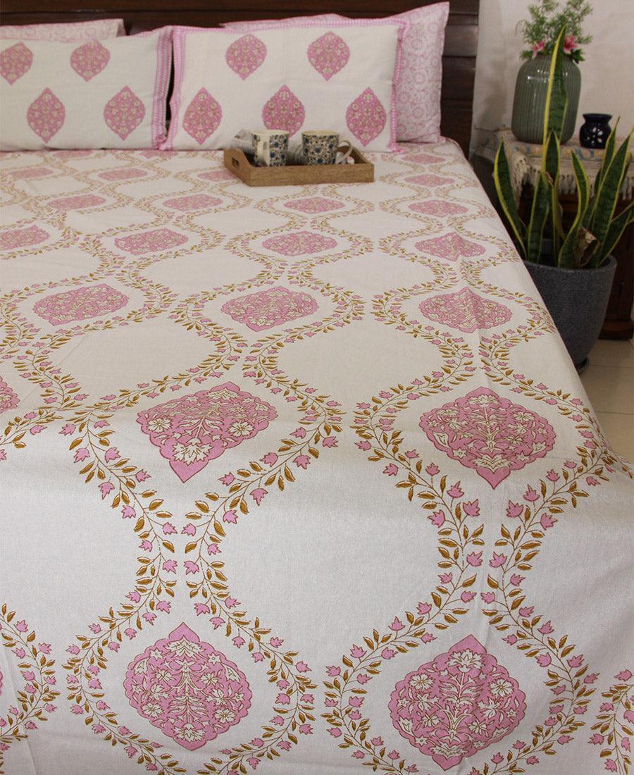 Gulaabi Kusum Bedsheet with 2 Pillow Cover Set - 220TC - Moriyo Decor