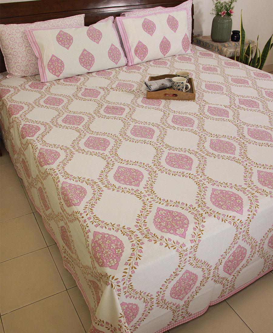 Gulaabi Kusum Bedsheet with 2 Pillow Cover Set - 220TC - Moriyo Decor