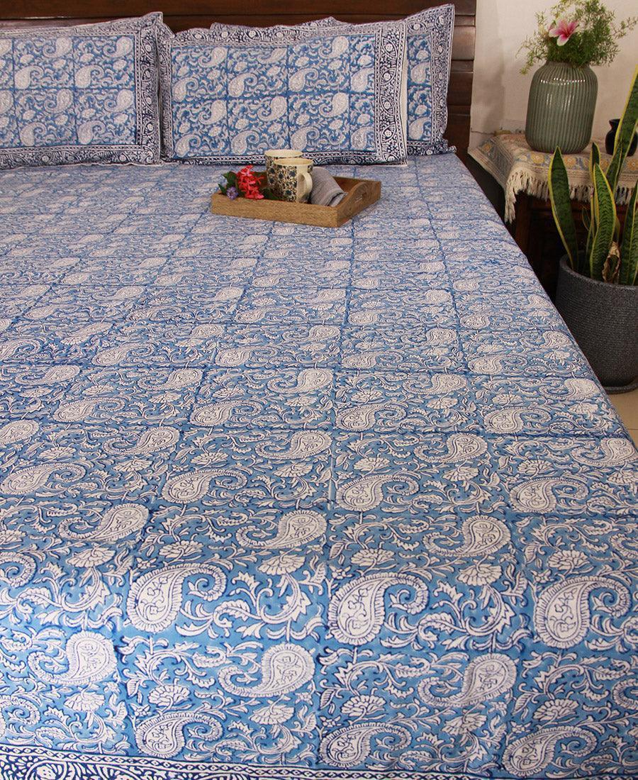 Blue Paisley ka Gulistaan Bedsheet with 2 Pillow Cover Set - 280TC - Moriyo Decor