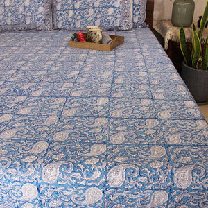 Blue Paisley ka Gulistaan Bedsheet with 2 Pillow Cover Set - 280TC - Moriyo Decor