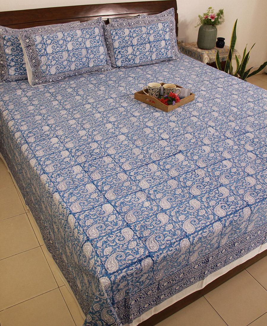 Blue Paisley ka Gulistaan Bedsheet with 2 Pillow Cover Set - 280TC - Moriyo Decor