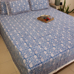 Blue Paisley ka Gulistaan Bedsheet with 2 Pillow Cover Set - 280TC - Moriyo Decor