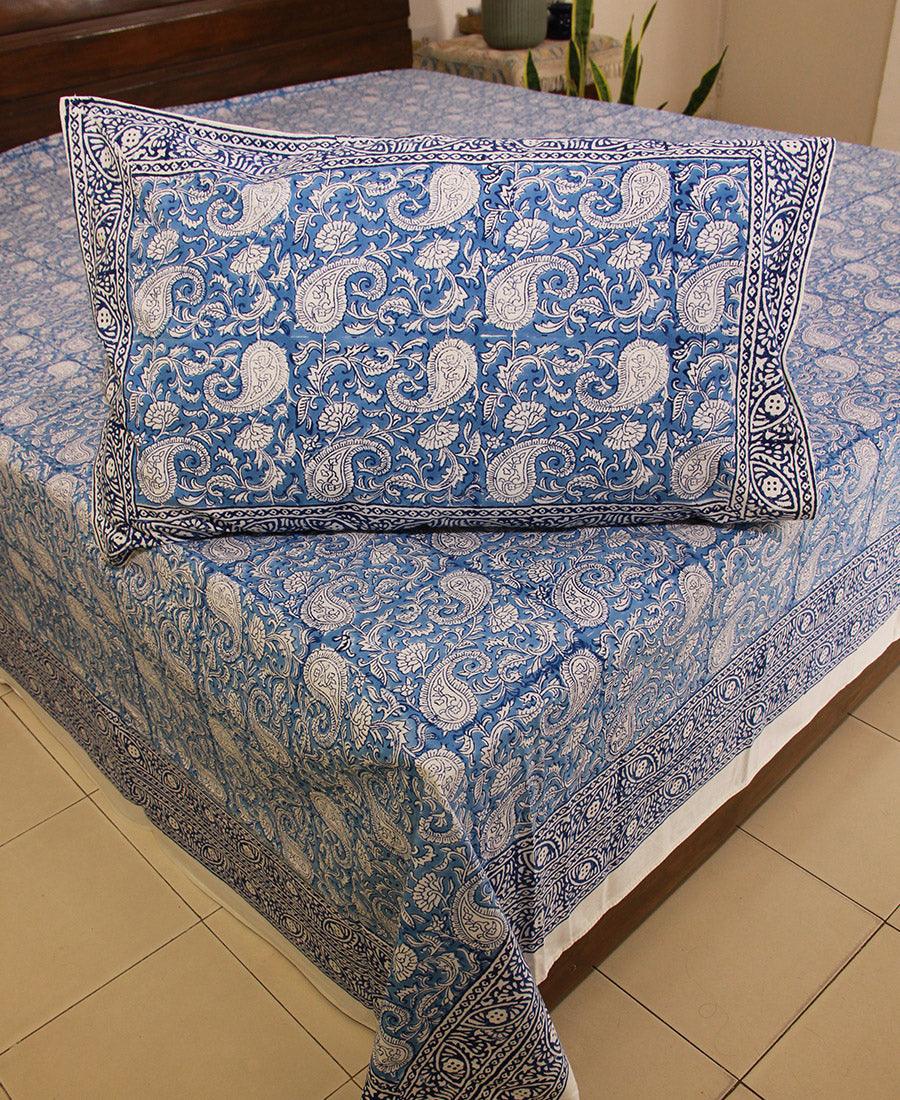 Blue Paisley ka Gulistaan Bedsheet with 2 Pillow Cover Set - 280TC - Moriyo Decor