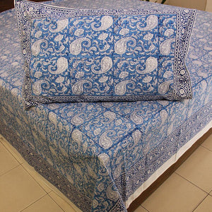 Blue Paisley ka Gulistaan Bedsheet with 2 Pillow Cover Set - 280TC - Moriyo Decor