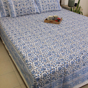 Gaandhar ke Neele Kamal Bedsheet with 2 Pillow Cover Set - 280TC - Moriyo Decor