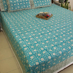 Gaandhar ke Hare Kamal Bedsheet with 2 Pillow Cover Set - 280TC - Moriyo Decor