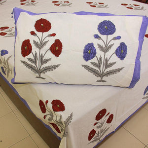 Violet & Red Marigold Bedsheet with 2 Pillow Cover Set - 280TC - Moriyo Decor