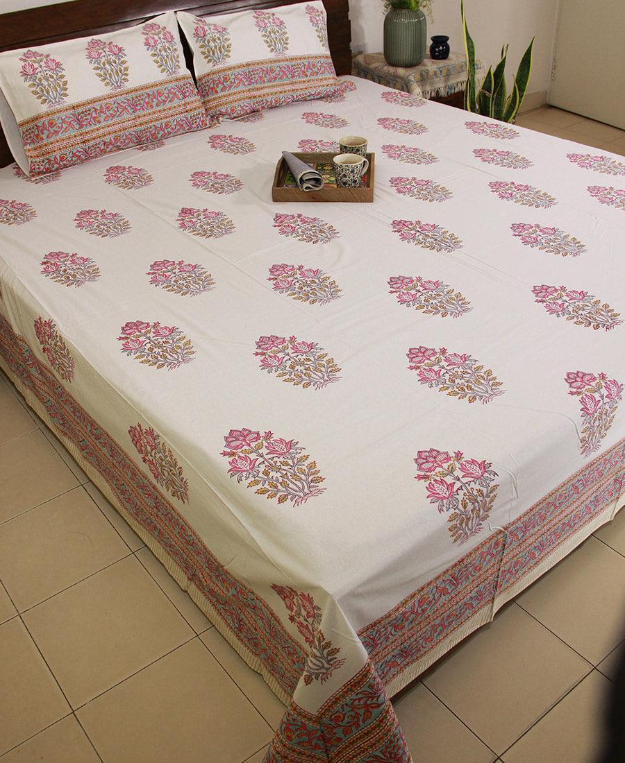 Gulaabi GulMehndi Bedsheet with 2 Pillow Cover Set - 280TC - Moriyo Decor