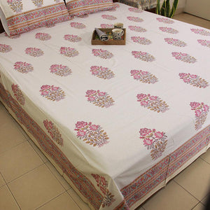 Gulaabi GulMehndi Bedsheet with 2 Pillow Cover Set - 280TC - Moriyo Decor