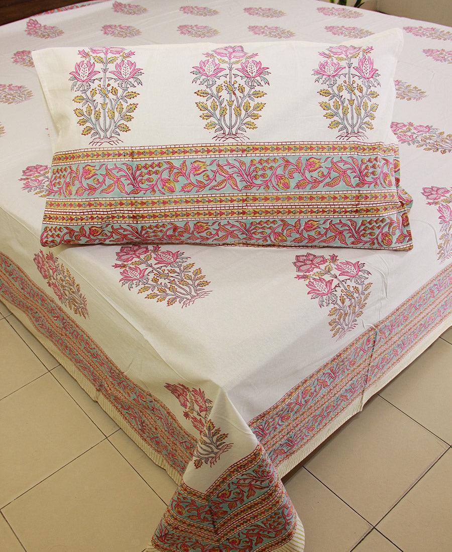 Gulaabi GulMehndi Bedsheet with 2 Pillow Cover Set - 280TC - Moriyo Decor