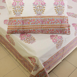 Gulaabi GulMehndi Bedsheet with 2 Pillow Cover Set - 280TC - Moriyo Decor