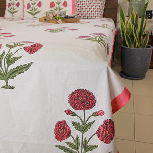 Pink & Magenta Marigold Bedsheet with 2 Pillow Cover Set - 280TC - Moriyo Decor