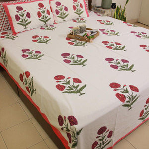 Pink & Magenta Marigold Bedsheet with 2 Pillow Cover Set - 280TC - Moriyo Decor