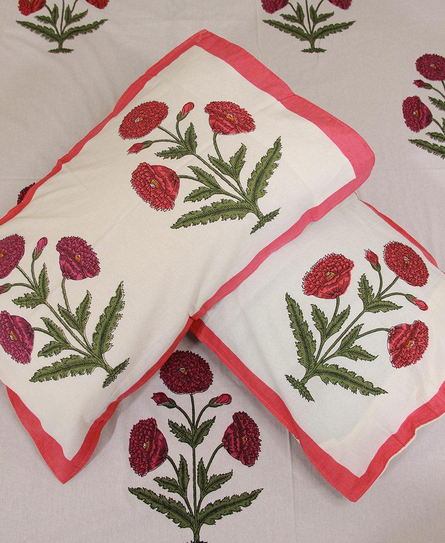 Pink & Magenta Marigold Bedsheet with 2 Pillow Cover Set - 280TC - Moriyo Decor