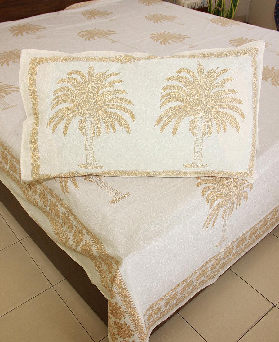 Sandy Yellow Palm Bedsheet with 2 Pillow Cover Set - 220TC - Moriyo Decor