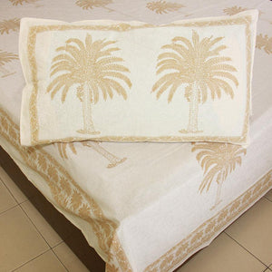 Sandy Yellow Palm Bedsheet with 2 Pillow Cover Set - 220TC - Moriyo Decor