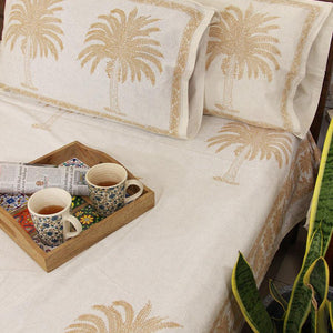 Sandy Yellow Palm Bedsheet with 2 Pillow Cover Set - 220TC - Moriyo Decor