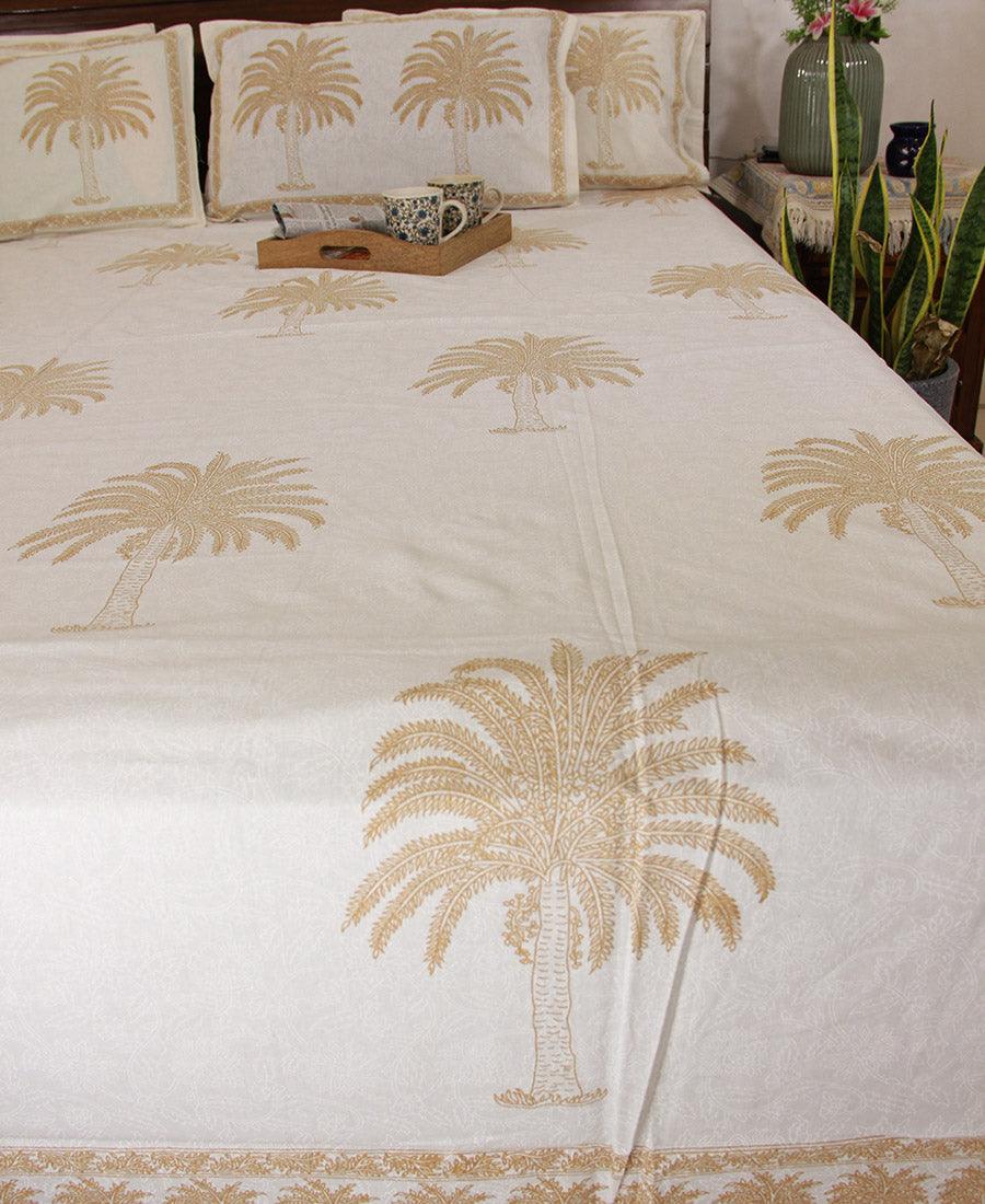 Sandy Yellow Palm Bedsheet with 2 Pillow Cover Set - 220TC - Moriyo Decor