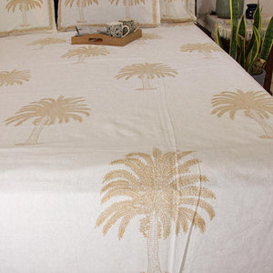 Sandy Yellow Palm Bedsheet with 2 Pillow Cover Set - 220TC - Moriyo Decor